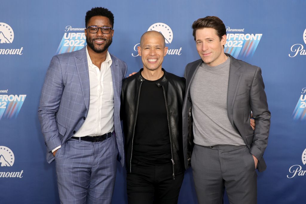 Nate Burleson, Vladimir Duthiers and Tony Dokoupil attend the 2022 Paramount Upfront