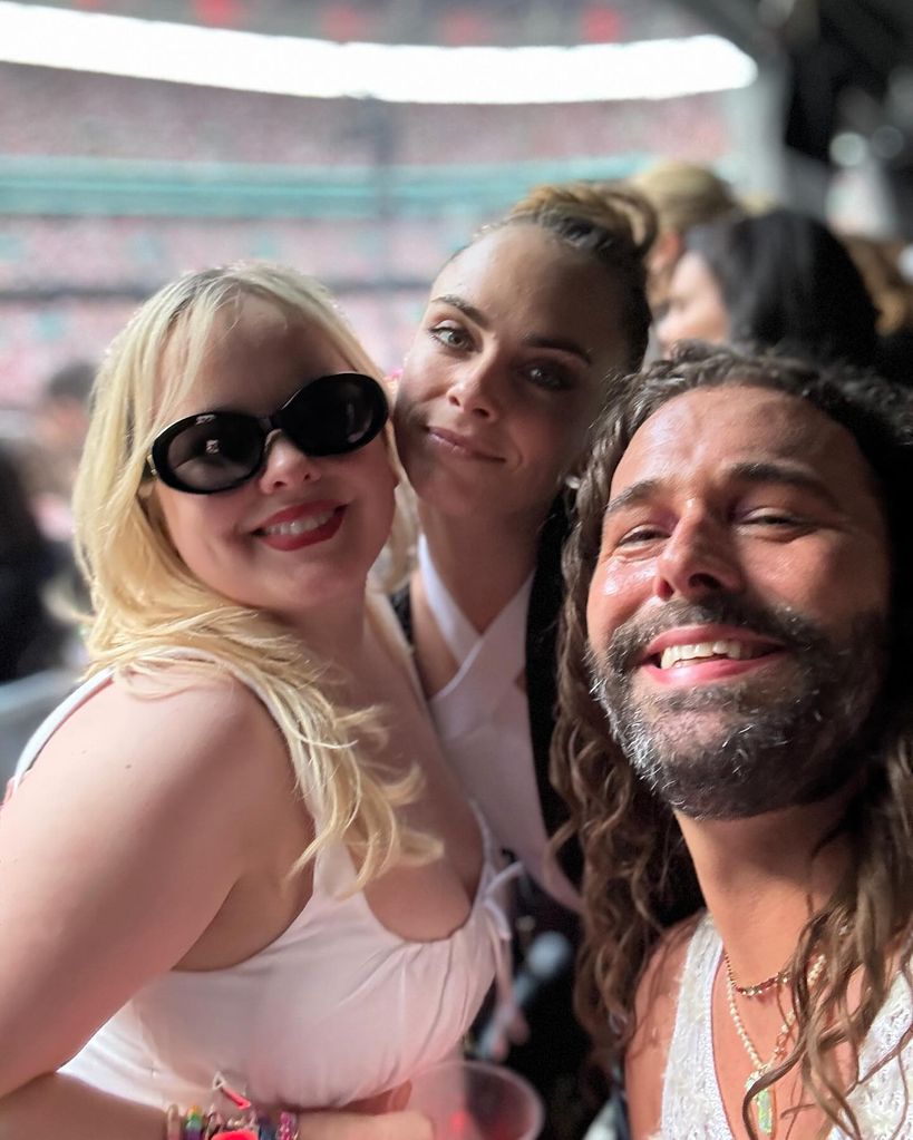 Cara was spotted enjoying Taylor's first night at Wembley with Nicola Coughlan and John Van Ness