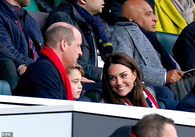 George sat between his parents who were in direct competition in their respective roles. The Princess of Wales is patron of the Rugby Football Union and William has the same honour for the Welsh Rugby Union