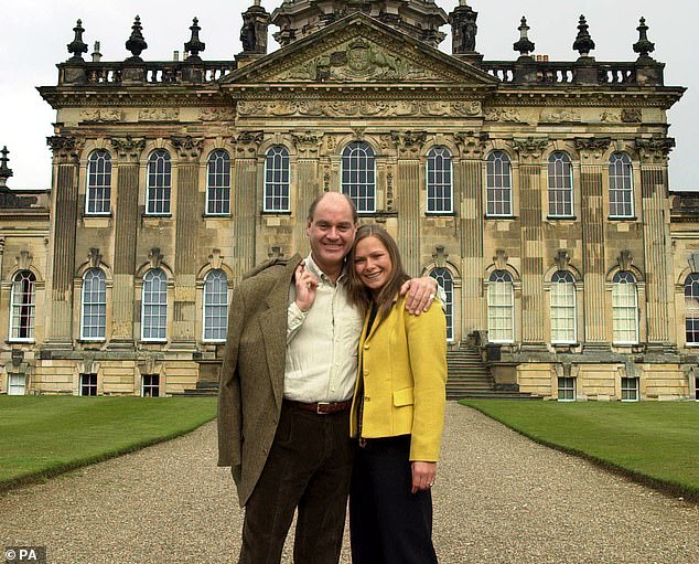 Simon Howard and his wife Rebecca are pictured outside their former stately home Castle Howard in North Yorkshire, which they left in 2015