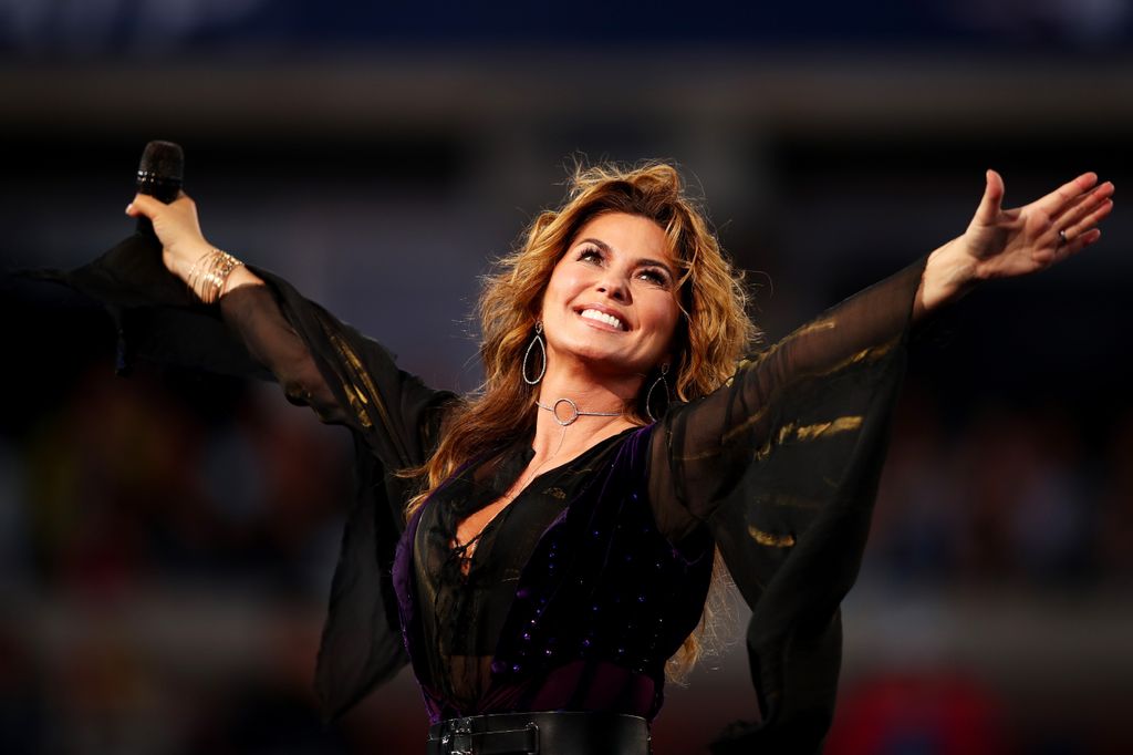 NEW YORK, NY – AUGUST 28: Shania Twain performs during the opening ceremonies on day one of the 2017 US Open at the USTA Billie Jean King National Tennis Center in the Flushing neighborhood of the Queens borough of New York City on August 28, 2017. (Photo by Clive Brunskill/Getty Images)