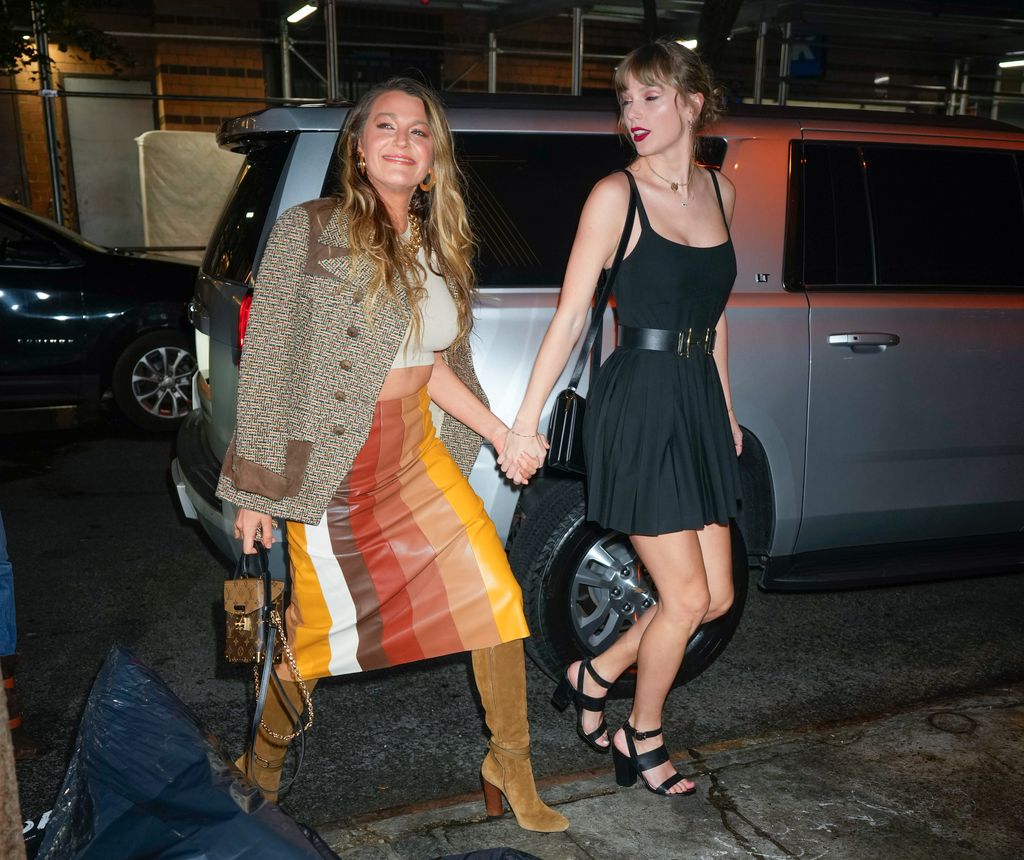 Blake Lively (Left) and Taylor Swift seen in New York City on September 30, 2023
