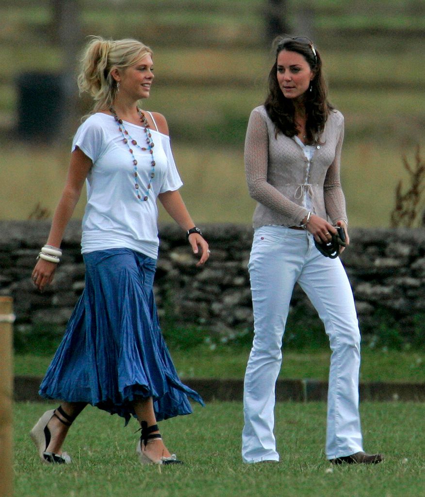 Kate Middleton wore white jeans to watch Prince William play charity polo in 2006. She was accompanied by Prince Harry's then-girlfriend Chelsy Davy.
