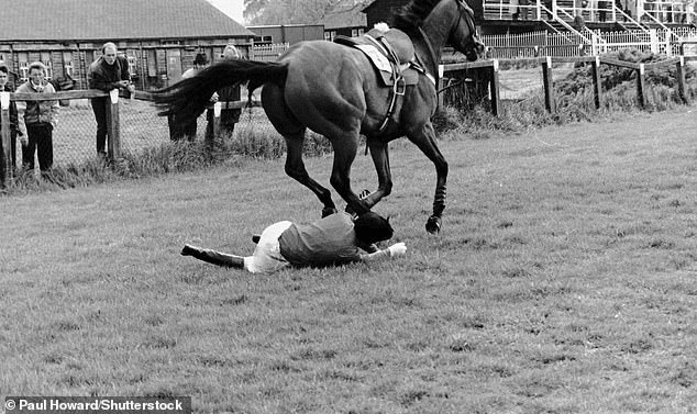 Princess Anne after falling from her horse at Towcester Racecourse in 1983