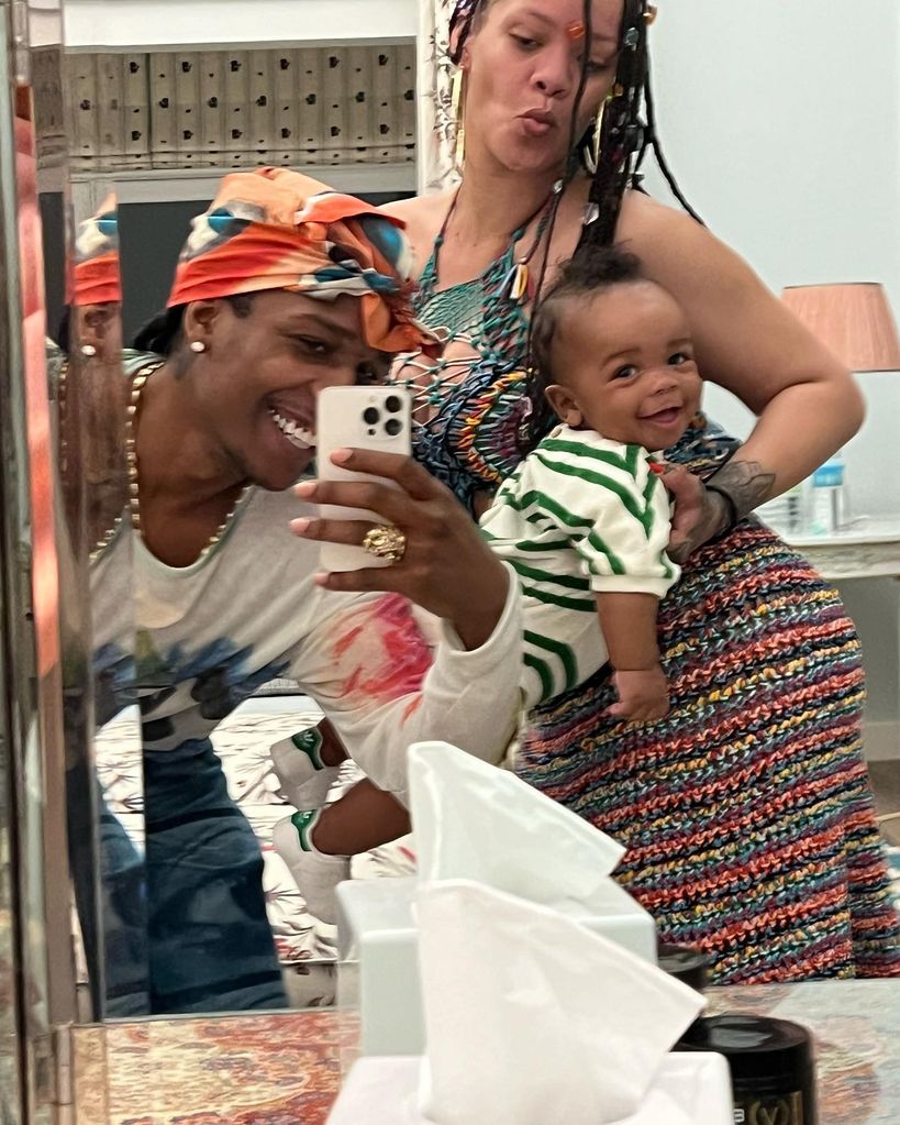 Rihanna in a mirror selfie with ASAP and baby