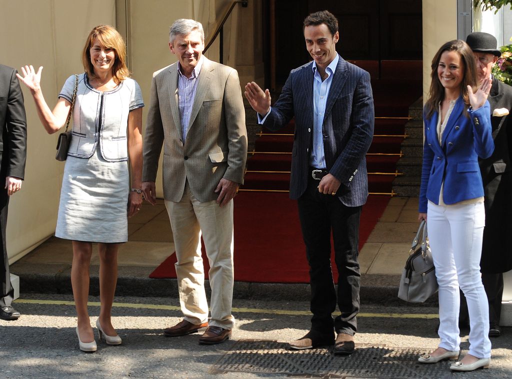 The Middletons outside the Goring Hotel after the royal wedding in 2011