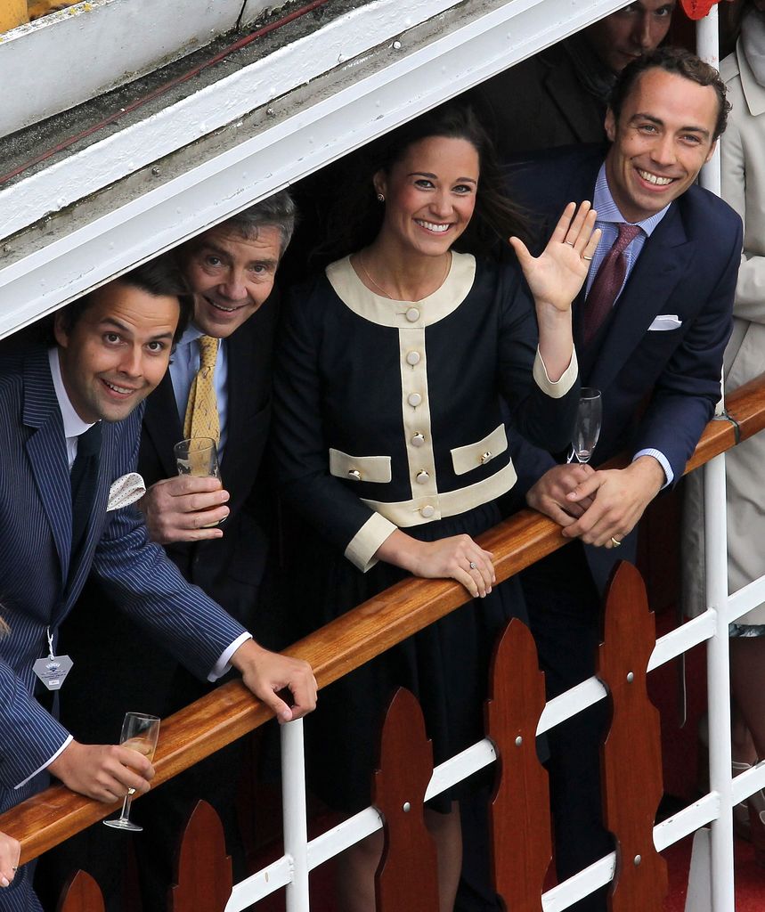 Michael, Pippa and James Middleton shake hands during the Diamond Jubilee Thames River Pageant