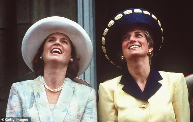 The Princess of Wales and the Duchess of York smiling on the balcony of Buckingham Palace