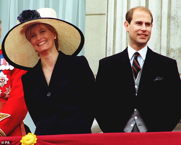 Prince Edward and his future wife Sophie Rhys-Jones as they watched the Queen's birthday salute in 1999