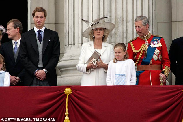 Camilla attends the Trooping the Colour for the first time in 2005 and appears on the Buckingham Palace balcony with King Charles and Prince William