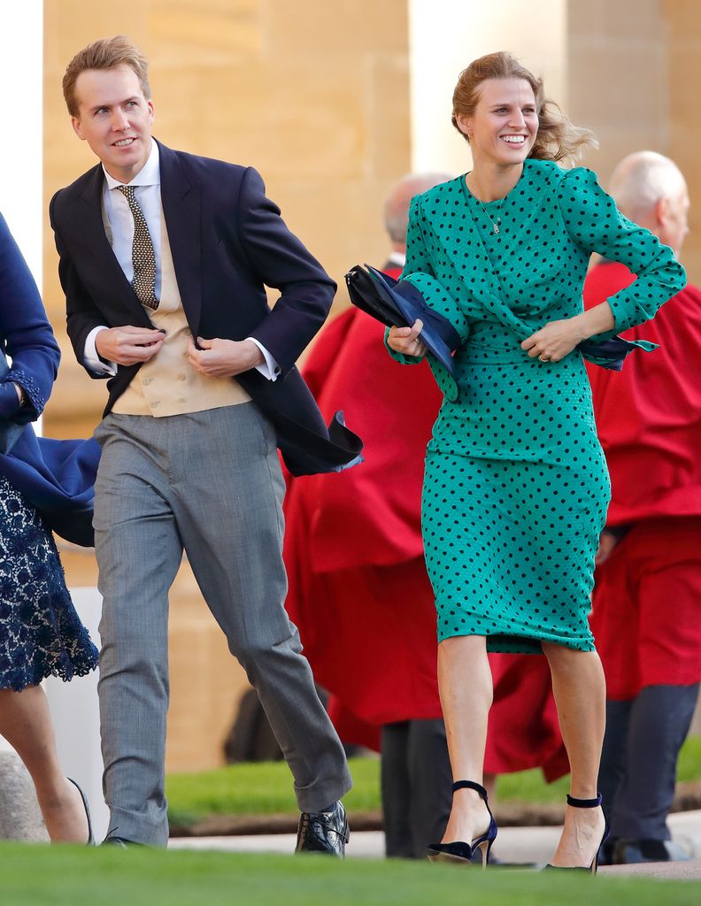 Harry Cobb and Eliza Cobb attend the wedding of Princess Eugenie of York and Jack Brooksbank at St George's Chapel on October 12, 2018