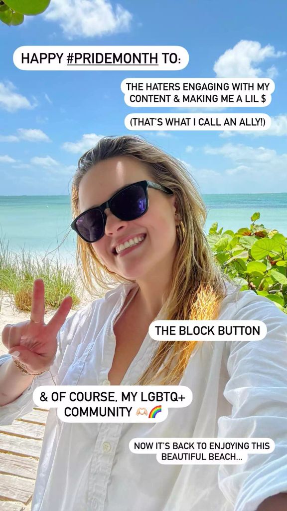 Ava Phillippe thanks hater while celebrating Pride Month with a beach selfie 