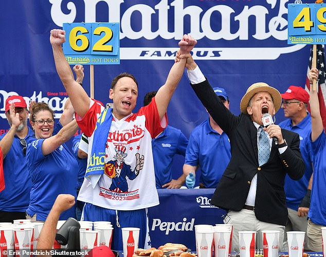 Watch Joey Chestnut down FOUR pints of ice cream in a minute as competitive eating legend leaves fans stunned again