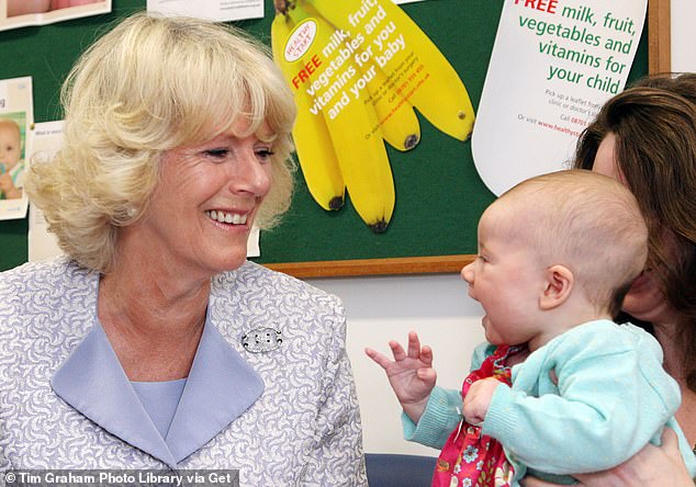 The then Duchess of Cornwall meeting with mothers and toddlers in the children's unit of a newly opened surgery in June 2008 in Worcestershire