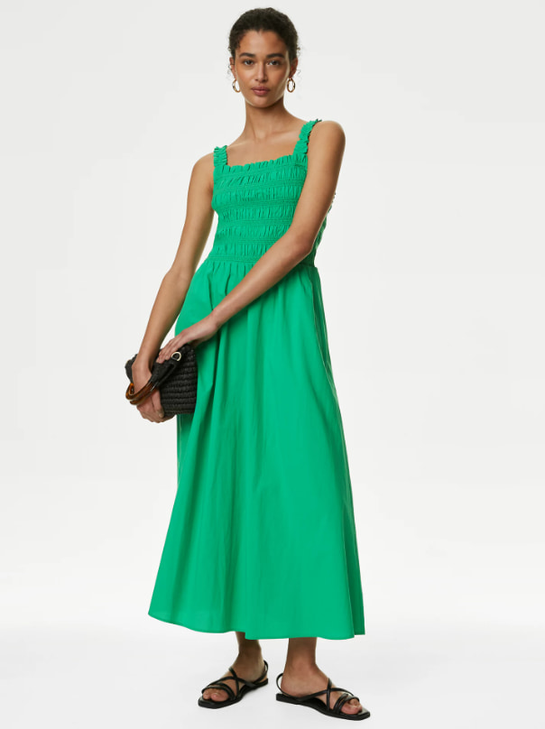 Marks & Spencer Green Shirred Dress 