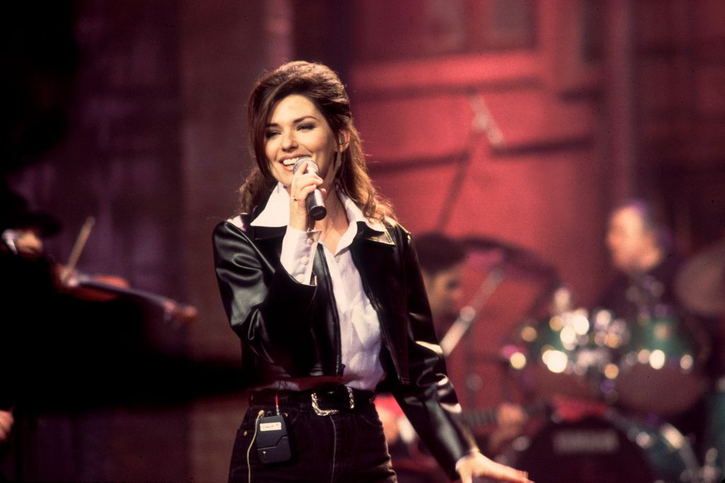 Canadian country and pop musician Shania Twain performs onstage during soundcheck for her appearance on the David Letterman Show, New York, New York, February 26, 1996