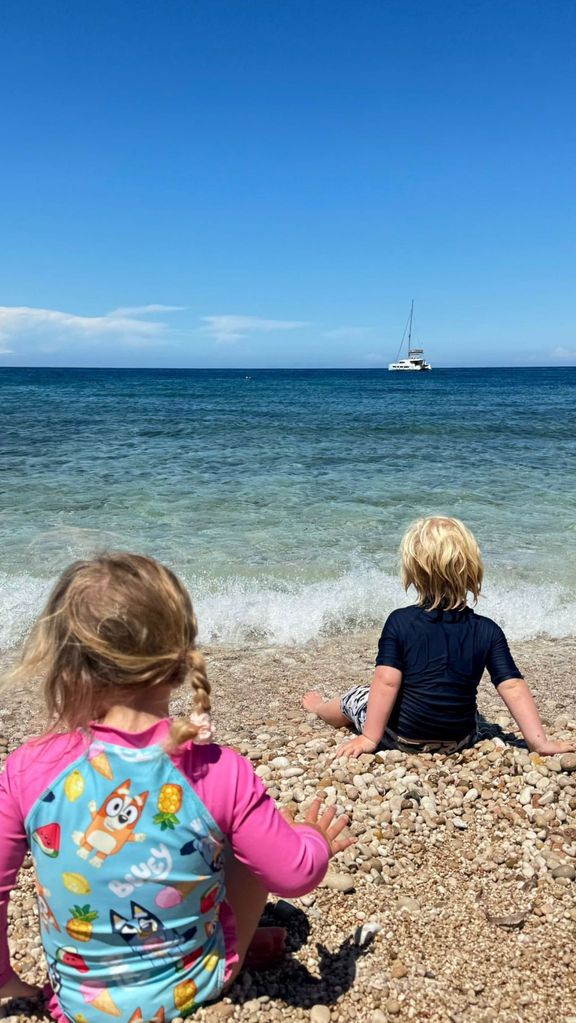 Carrie shared a photo of her daughter Romy and son Wilfred looking out to sea