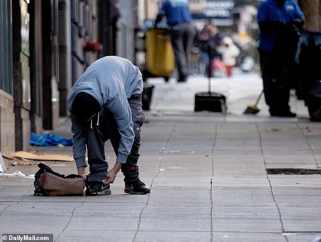 The photo above shows a man on the streets of San Francisco, which has seen a rise in drug overdoses