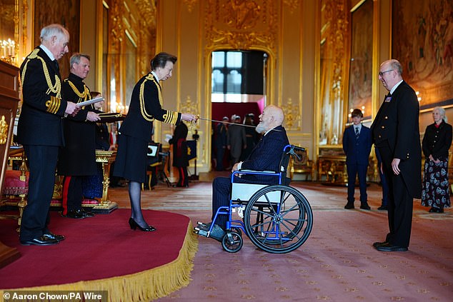 Eavis, 88, was knighted with a sword by Princess Anne at a ceremony at Windsor Castle (Pictured together)