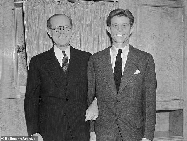 Joseph Kennedy, Ambassador to the Court of St. James, poses with his son John 'Jack' Kennedy, who later became President of the United States
