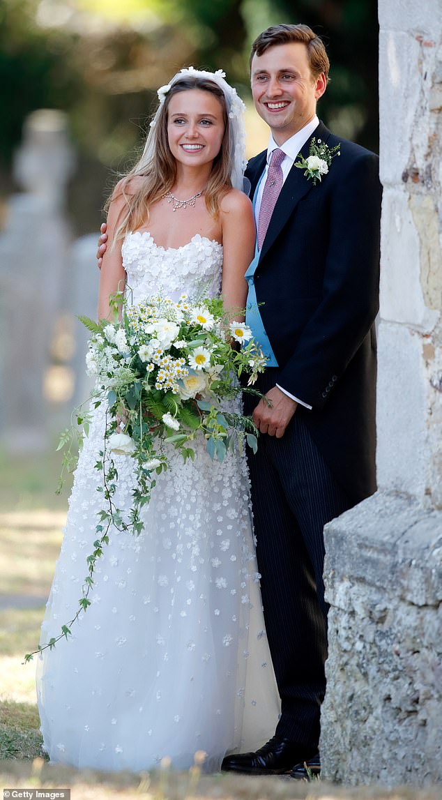 Daisy Jenks and Charlie van Straubenzee leaving St Mary the Virgin Church after their wedding, which the Duke and Duchess of Sussex attended in 2018