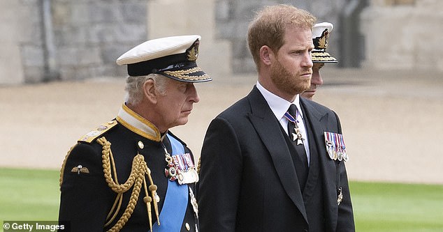 King Charles with his son at the funeral service held for the late queen at St George's Chapel, Windsor, in September 2022