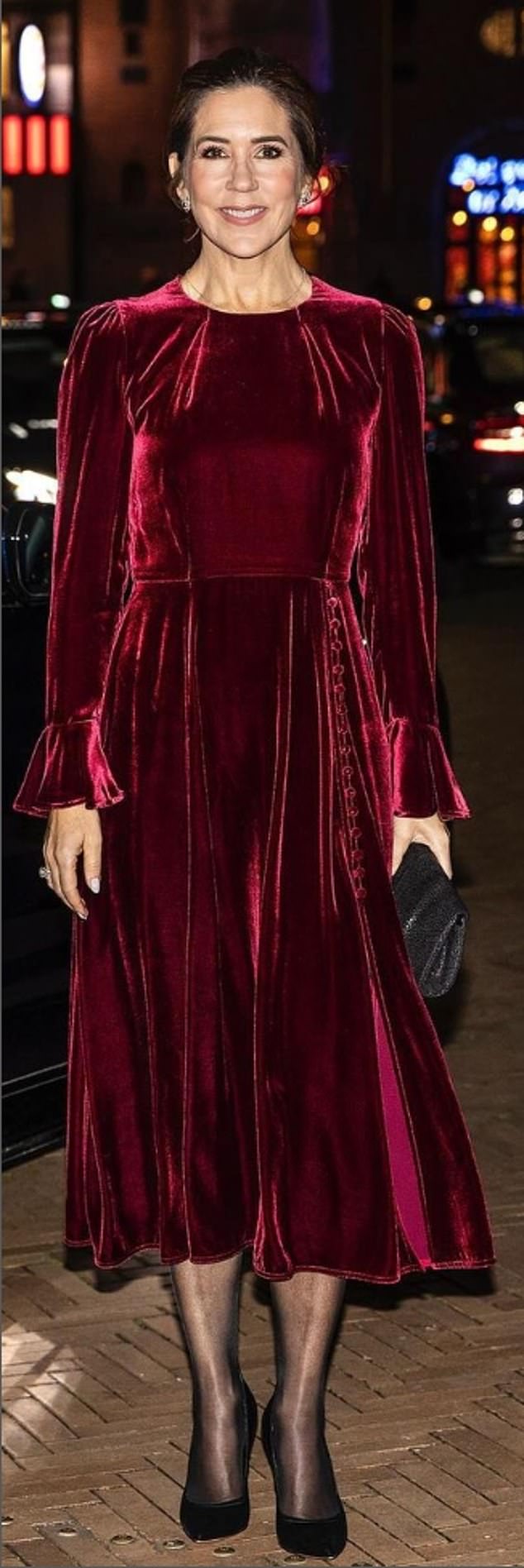 Queen Mary, who has been vocal about her commitment to sustainability, wore a berry velvet Beulah London dress in 2022