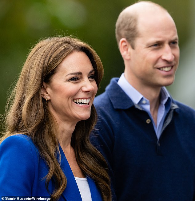 Princess Catherine of Wales with Prince William during a visit to SportsAid at Bisham Abbey National Sports Centre to mark World Mental Health Day in October 2023