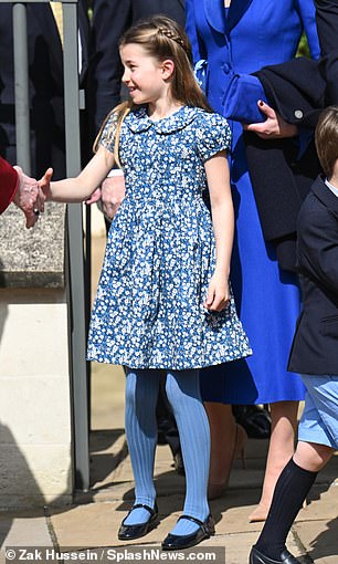 Princess Charlotte dazzled in the brand's navy mini floral dress for Easter Sunday church service in 2023