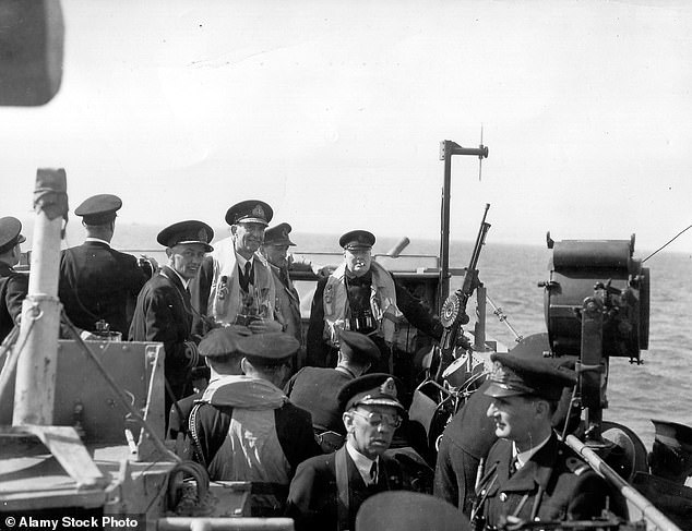 Prime Minister Winston Churchill on board a Royal Navy vessel off the coast of Normandy, June 12, 1944