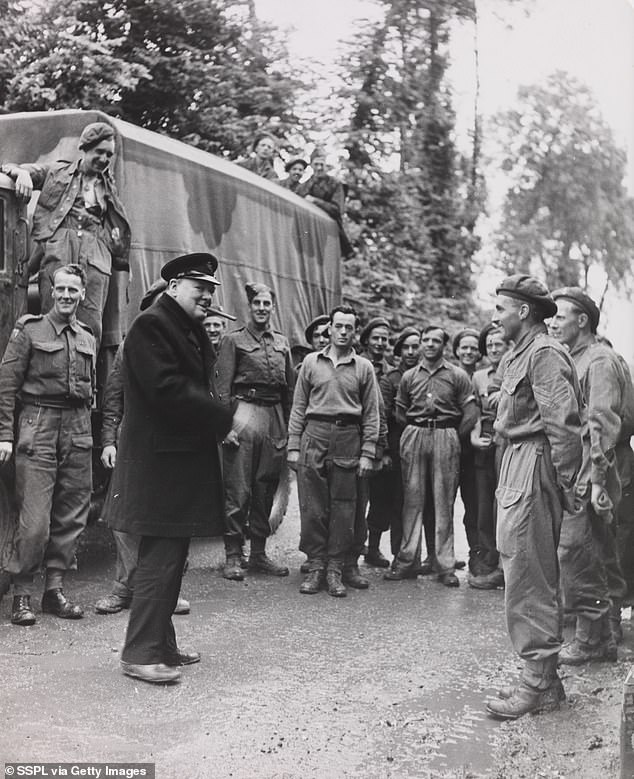 Winston Churchill visits jubilant British troops in Normandy after the success of Operation Overlord, July 23, 1944