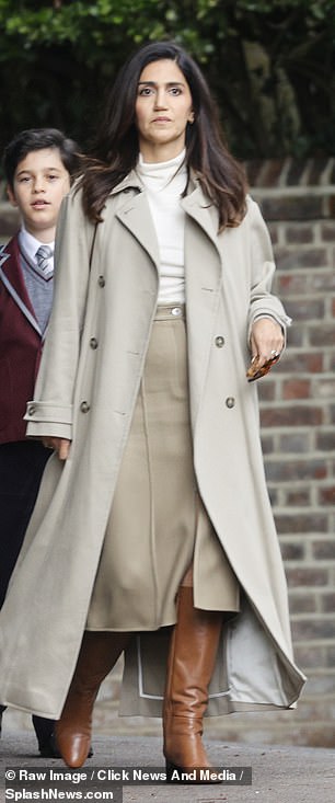 Actress Leila Farjad was also on the set and looked chic in a cream-coloured wool coat which she paired with a matching skirt and brown leather boots.