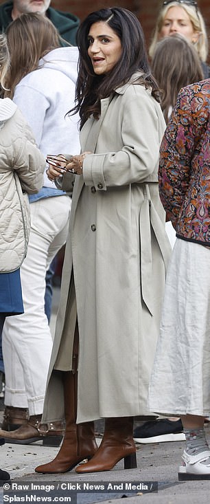 Actress Leila Farjad was also on the set and looked chic in a cream-coloured wool coat which she paired with a matching skirt and brown leather boots.