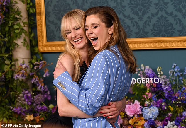 Fans have long speculated that the show could depict a possible lesbian romance between Cressida and Eloise Bridgerton (played by Claudia Jessie) (pictured together in May)