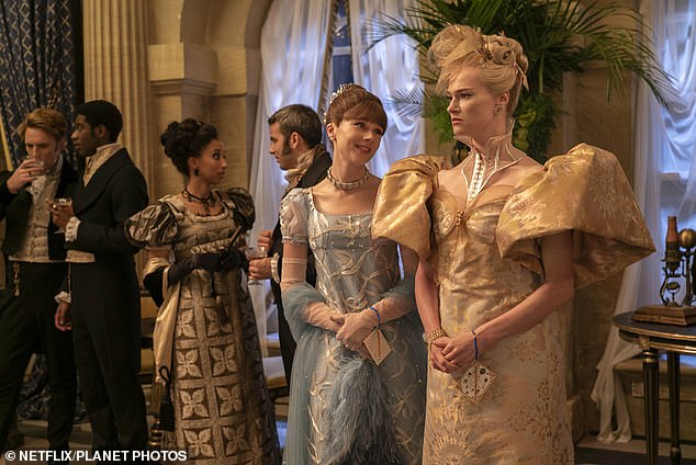 The 32-year-old actress is best known for playing mean girl, Cressida Cowper, in the Netflix historical drama (pictured with Claudia Jessie in the show)