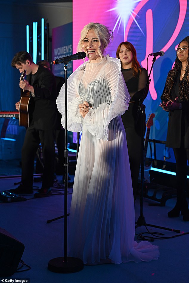 Pixie Lott performed during the intimate ceremony, and sang 'How Long Will I Love You' during their vows (pictured at the Women's Football Awards ceremony on Thursday)