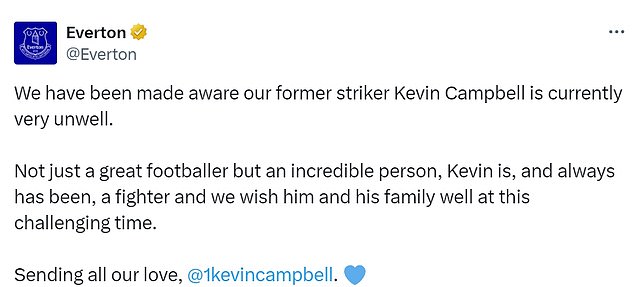 Everton have confirmed that their former striker is 'very unwell' in a statement posted on the club's X account