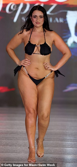 Also present at Miami Swim Week was Welsh model and presenter Amel Rachedi, who walked the runway for both the Blue Topaz (pictured) and Ashi B fashion shows.
