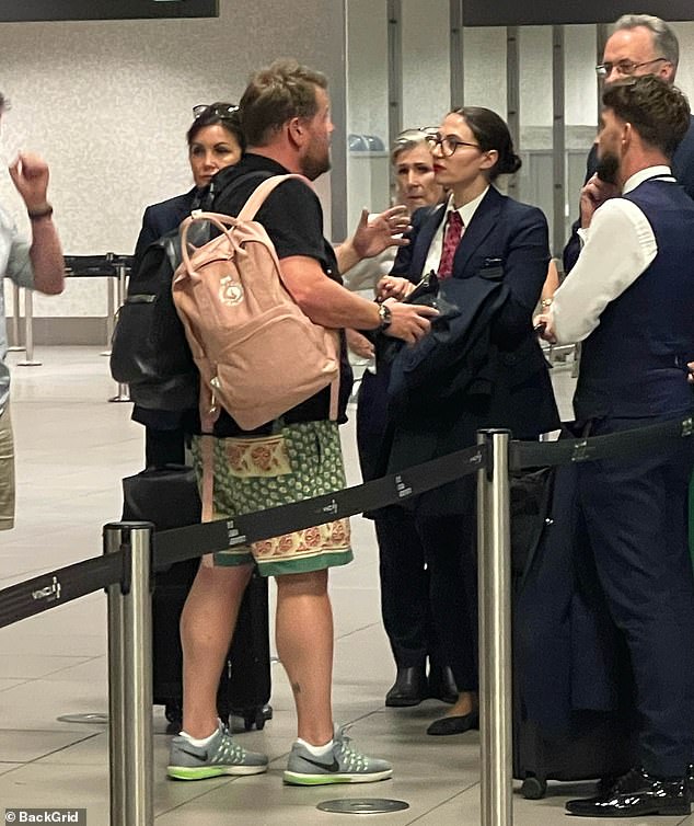 Corden was spotted with fellow passengers after landing at London Heathrow, where he was seen confronting an airline employee after a turbulent journey from Faro to the UK