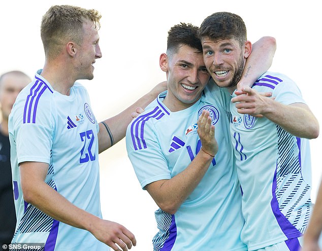 Ross McCrorie and Billy Gilmour praise Ryan Christie (right) after he broke the deadlock