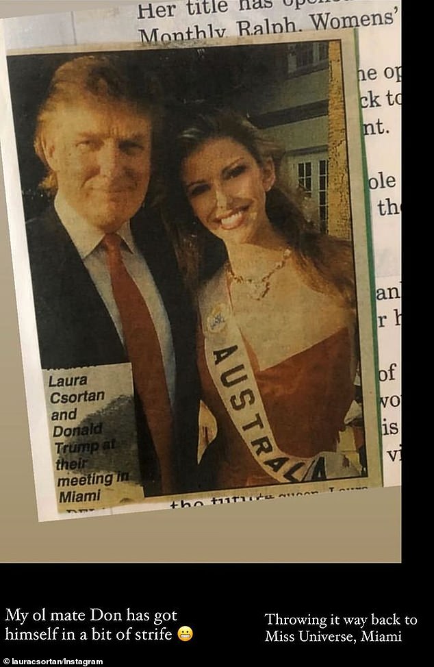 Is that really a good idea? Laura Csortan raises eyebrows as she posts a throwback photo with Donald Trump after he was found guilty of 34 counts of falsifying business documents