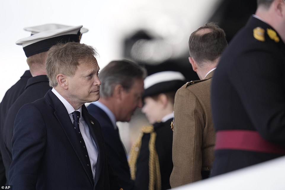 Defence Secretary Grant Shapps speaks with service personnel at the event this morning