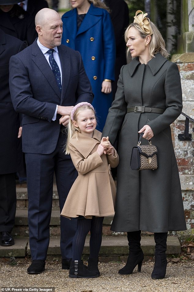 Lena Tindall attends Christmas Day service at St Mary Magdalene Church with her parents in 2023