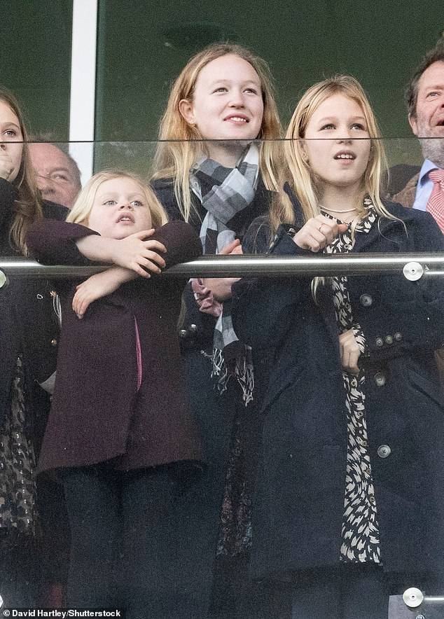 Royal cousins, Lena Tindall, Savannah Phillips and Isla Phillips attend the 2024 New Year's Day races at Cheltenham