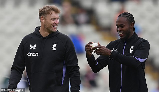 Wood says Flintoff meets the players individually and keeps things very simple (pictured with Jofra Archer)