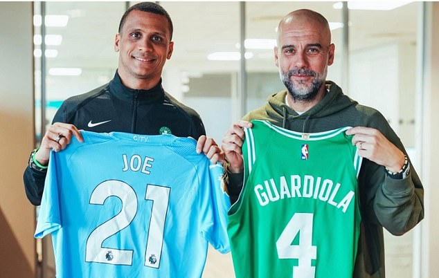 Guardiola (right) seen meeting Mazzulla (left) at TD Garden ahead of the Boston Celtics' opening game of the NBA Finals