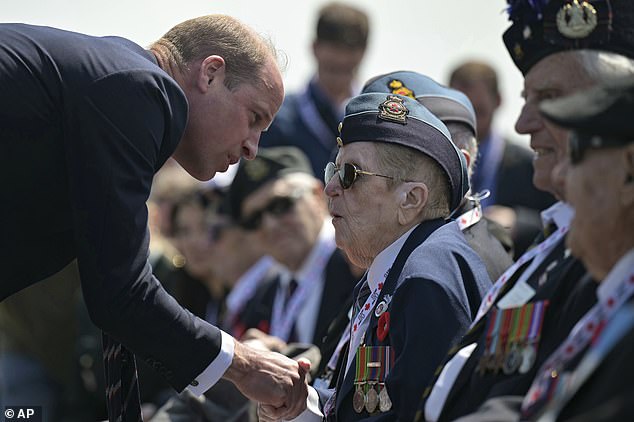 William was seen speaking with veterans as they shared their experiences with him following his speech at Juno Beach