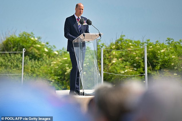 Earlier in the day William gave a speech at Juno Beach praising the actions of Canadian troops who stormed the seafront on D-Day