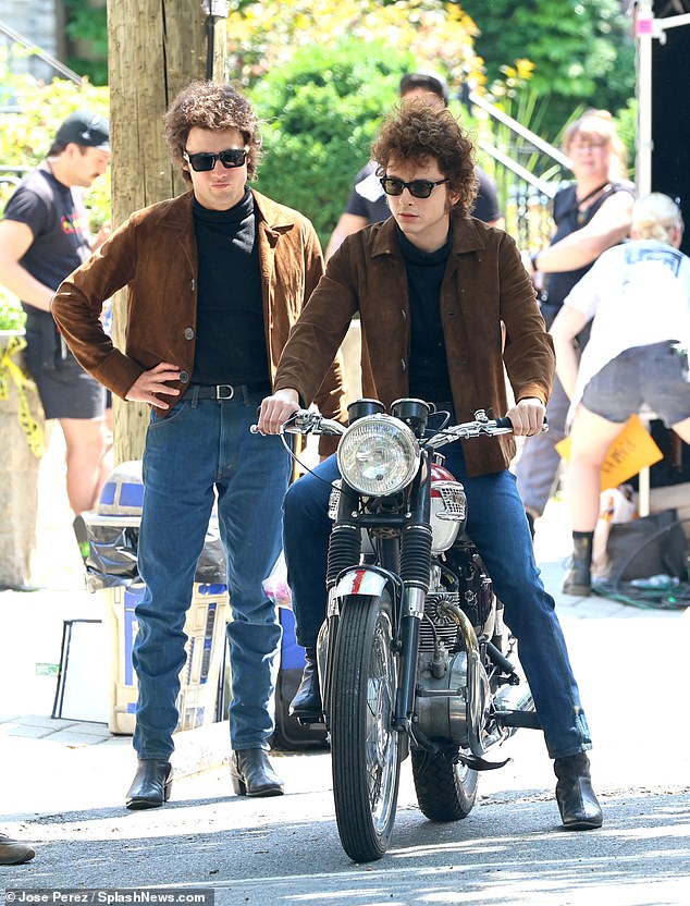 Timothee Chalamet’s stuntman steps in to film motorcycle scene with Elle Fanning on New Jersey set of Bob Dylan biopic A Complete Unknown