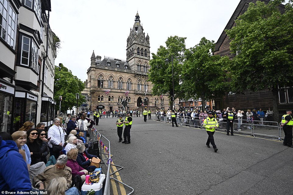 Crowds gather outside Chester Cathedral for the Duke of Westminster and Olivia Henson's wedding today
